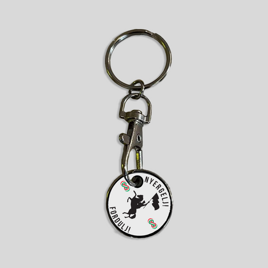 TISZA kulcstartó bevásárlókocsiba való érmével - Nyergelj! Fordulj!