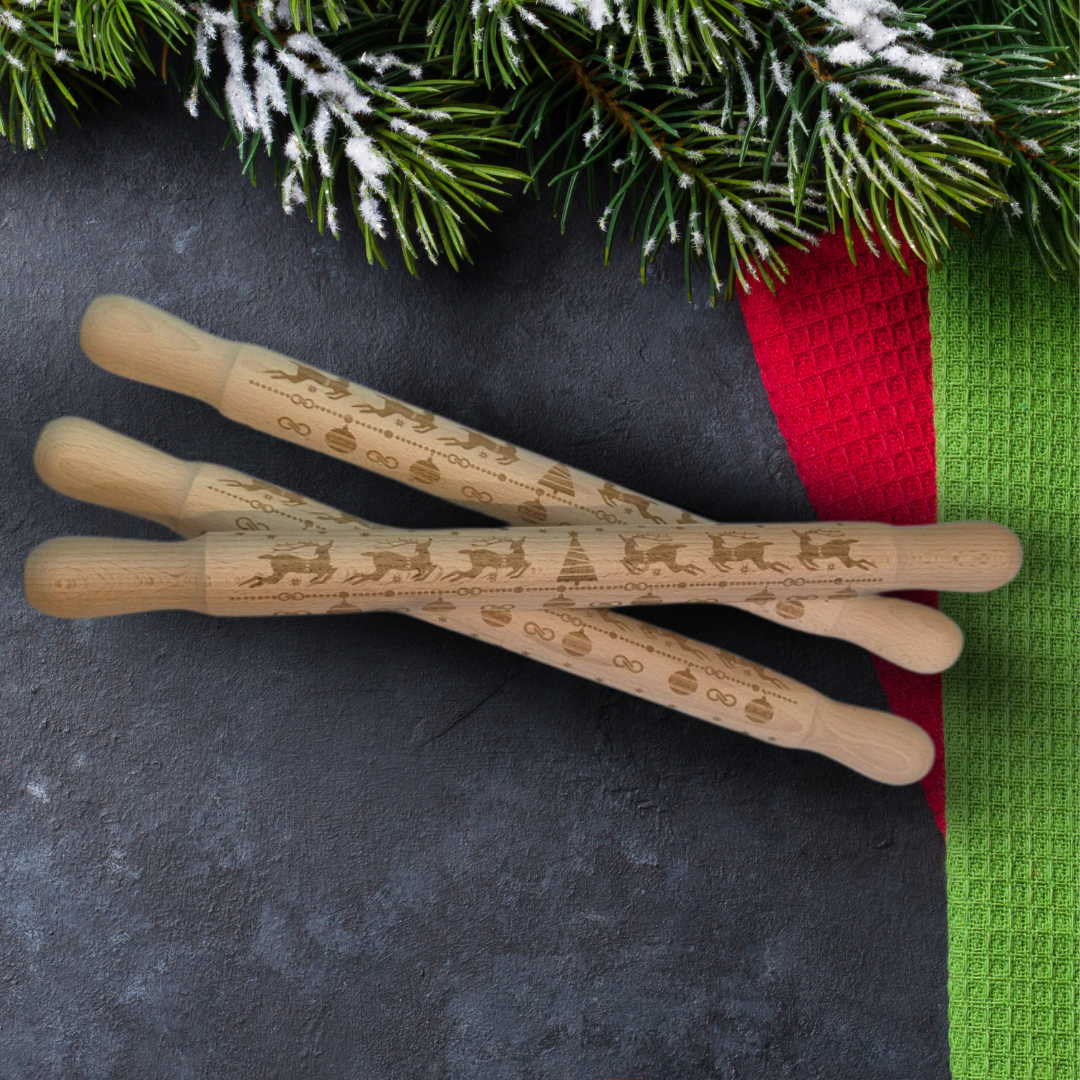 TISZA 3D gravírozott karácsonyi mintás sodrófa